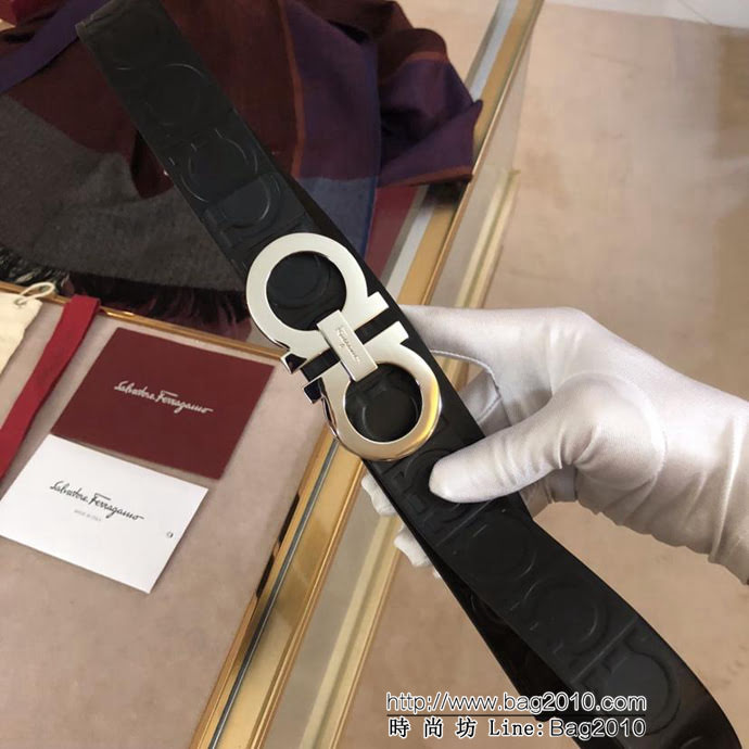 Ferragamo菲拉格慕 進口正版單層牛皮紮大花 內穿扣頭 復古風格 男士皮帶  xfp1166